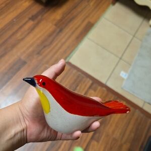 Handcrafted Red and Yellow Glass Bird Figurine